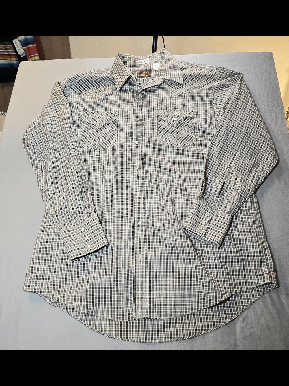 Vintage Plains Western Wear Tall Man LT Western Pearl Snap Plaid Shirt